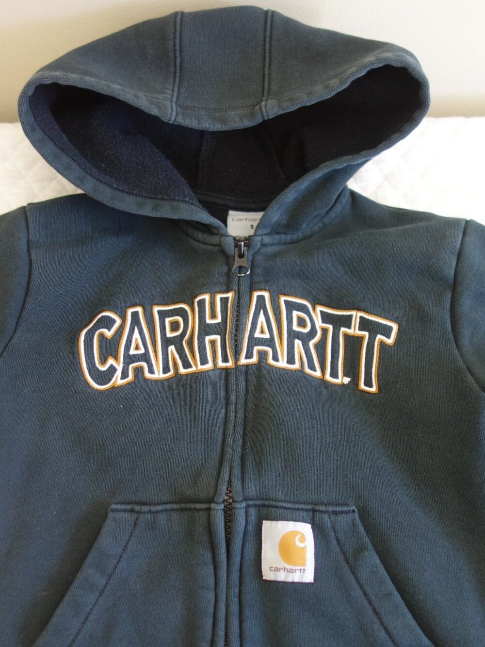 CARHARTT Black Embroidered Spellout Hoodie / Full-Zip Sweatshirt – Youth 5